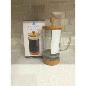 Grosche Coffee Press Jilly Box Glass French Press Bamboo Lid Cork Base Tea Time